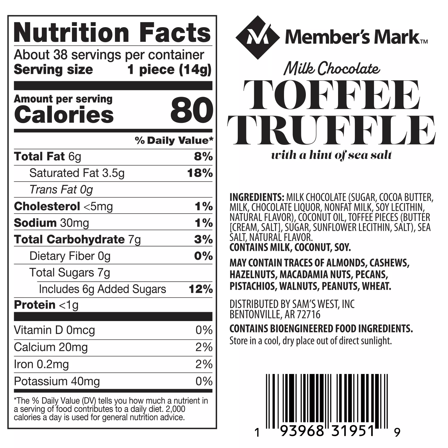 Member's Mark Milk Chocolate Toffee Truffle With Sea Salt (19 Oz ...